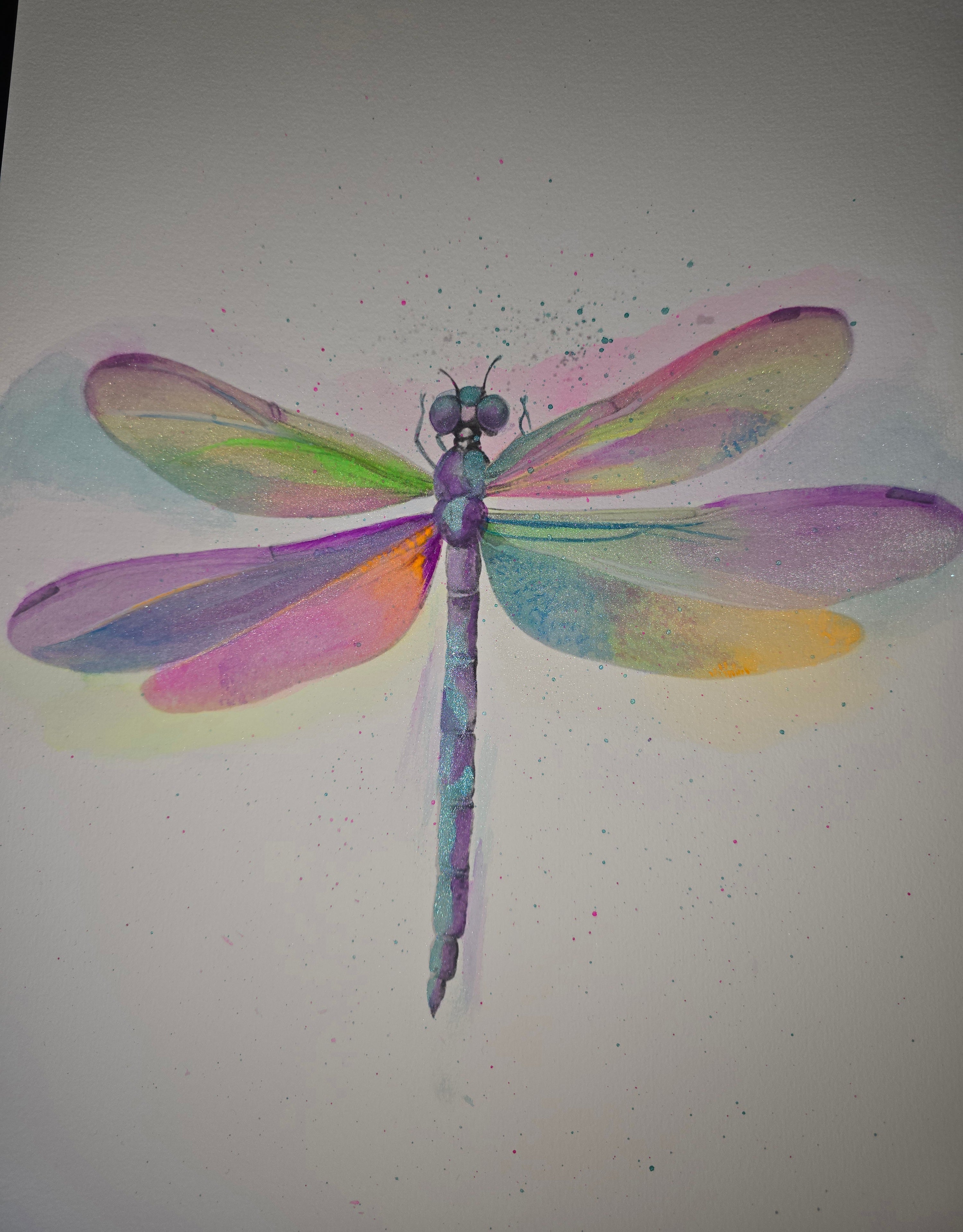 Original hand-painted watercolour dragonfly artwork A3 size