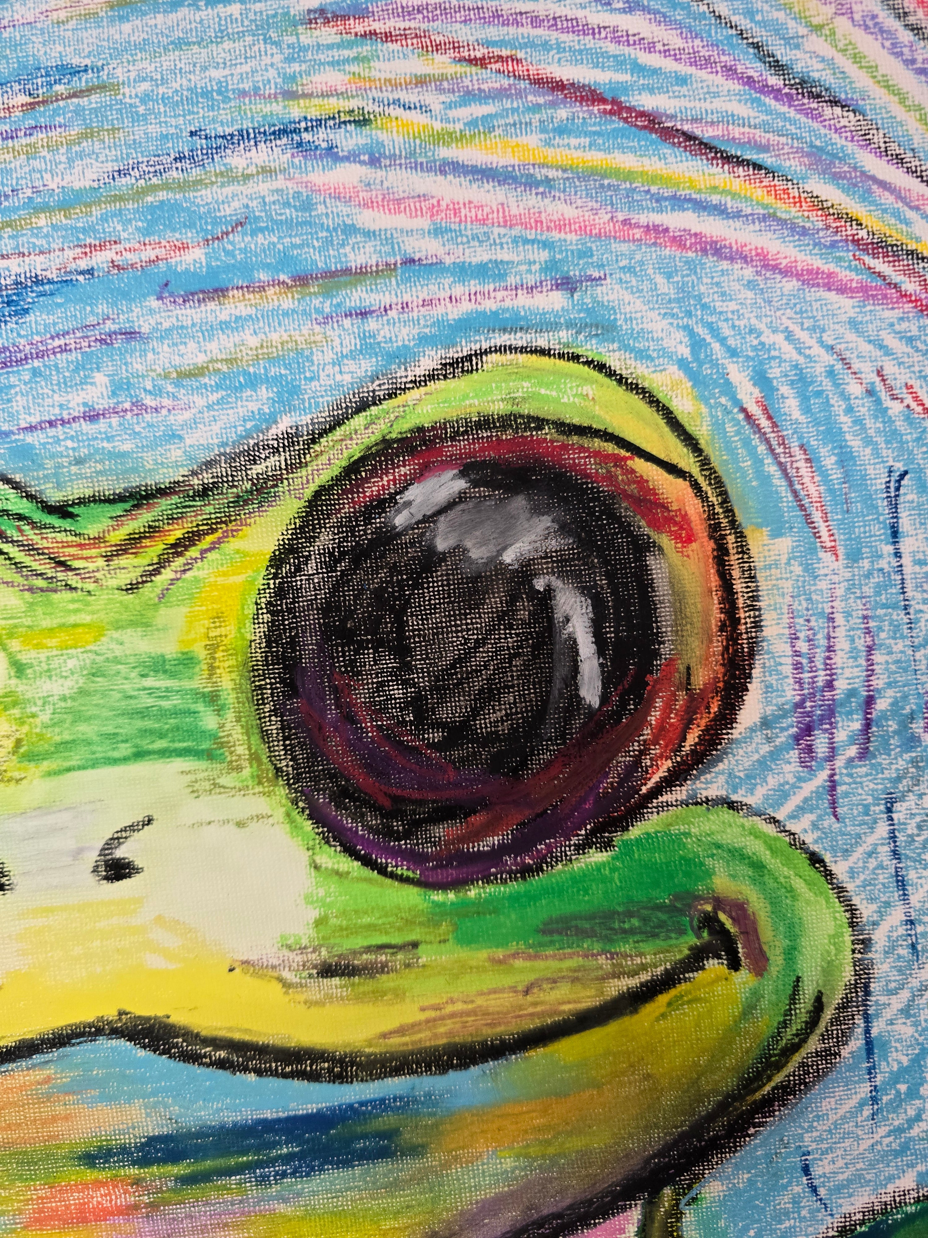 Vibrant Frog Oil Pastel Drawing | Original Hand-Drawn Art