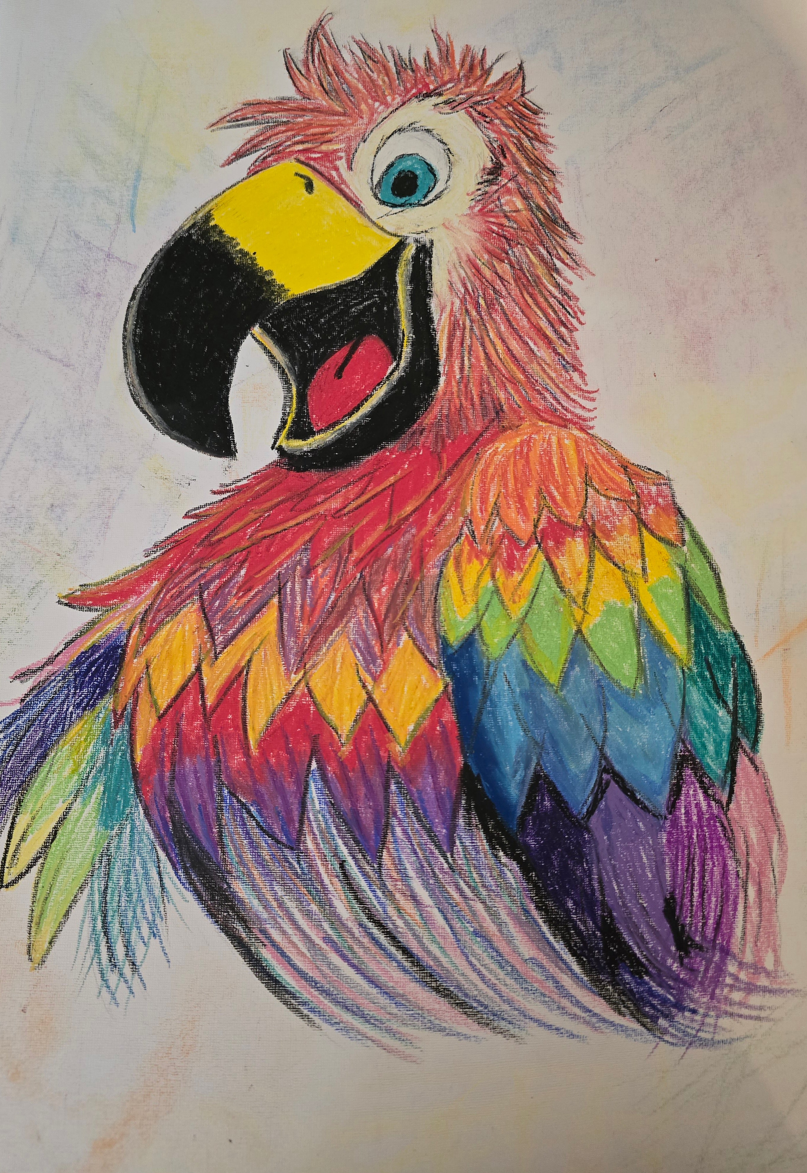 Cheeky Parrot - Original Oil Pastel Art