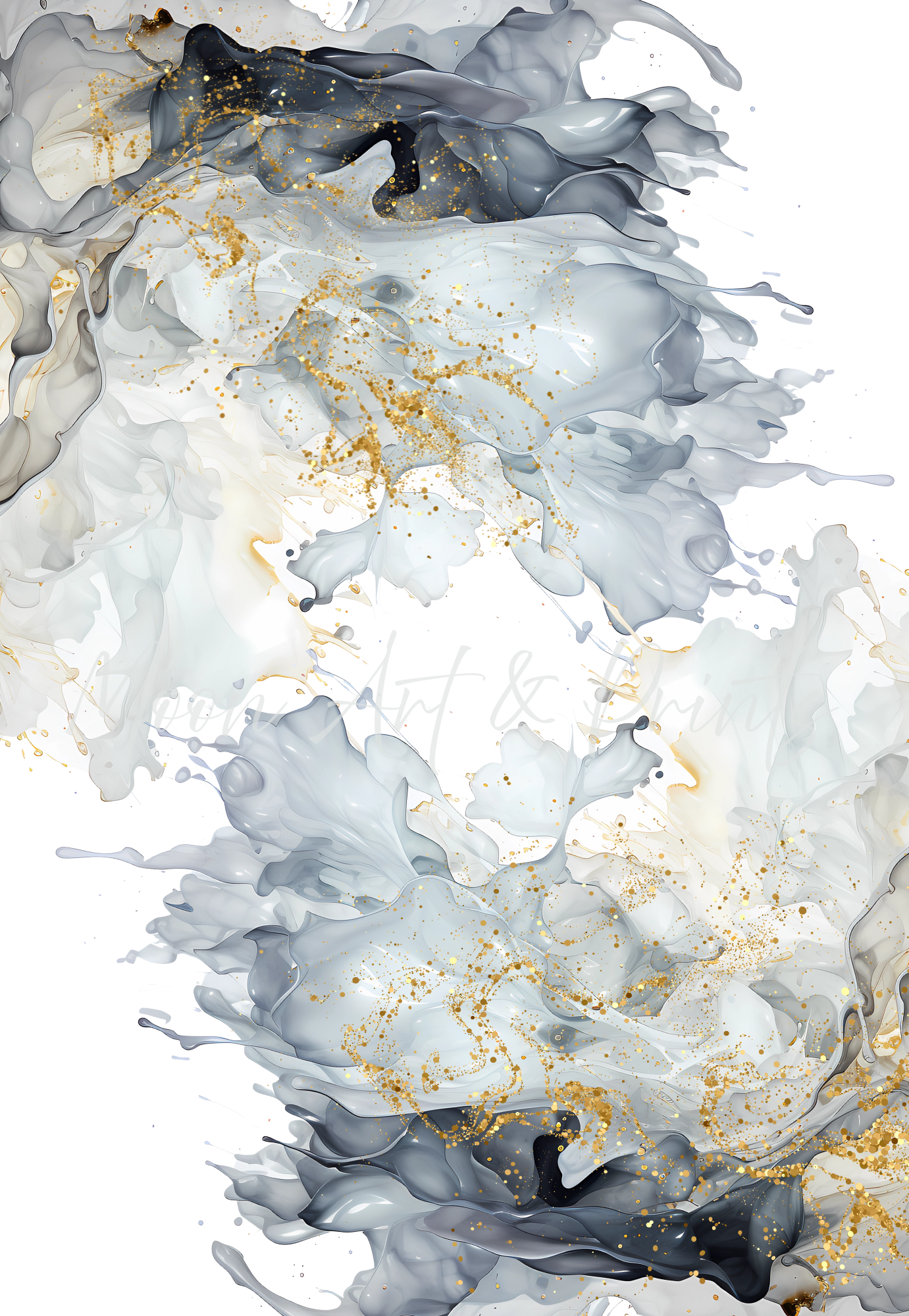 Modern abstract wall art with metallic gold accents in elegant frame