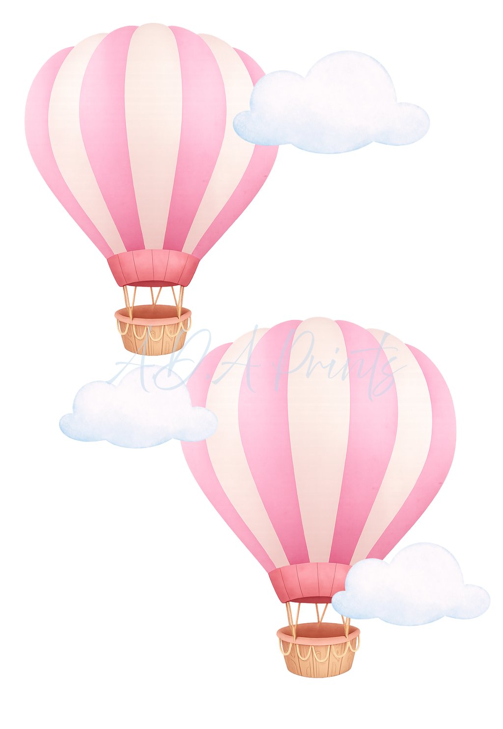 Personalised Hot Air Balloon Nursery Print Set of 3 - Blue Watercolour Wall Art