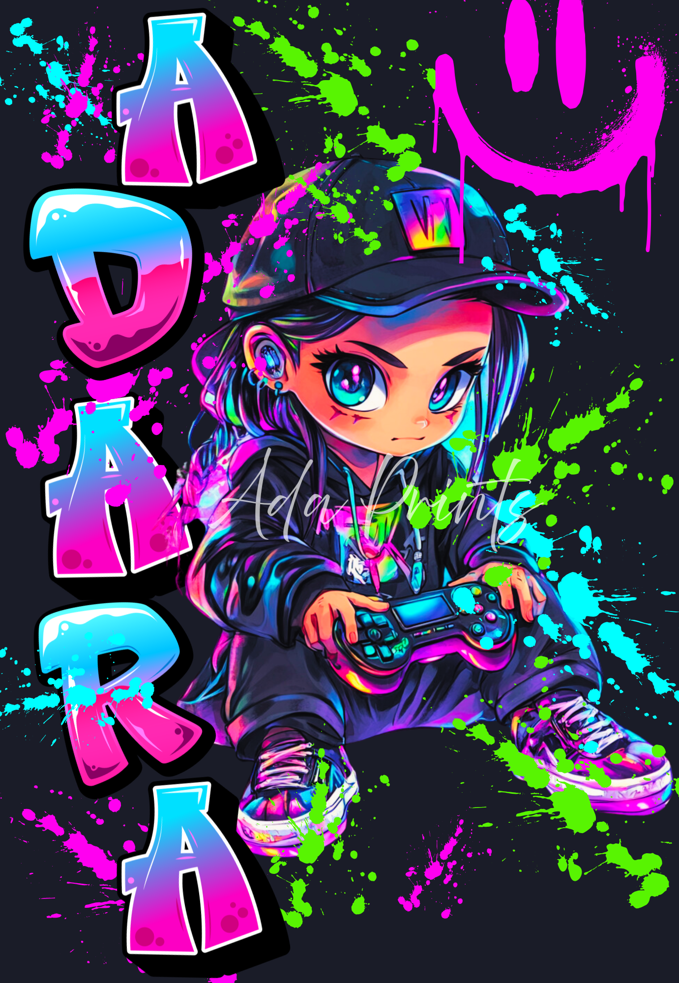 Personalised Neon Gamer Wall Art Print - Gaming Room Decor
