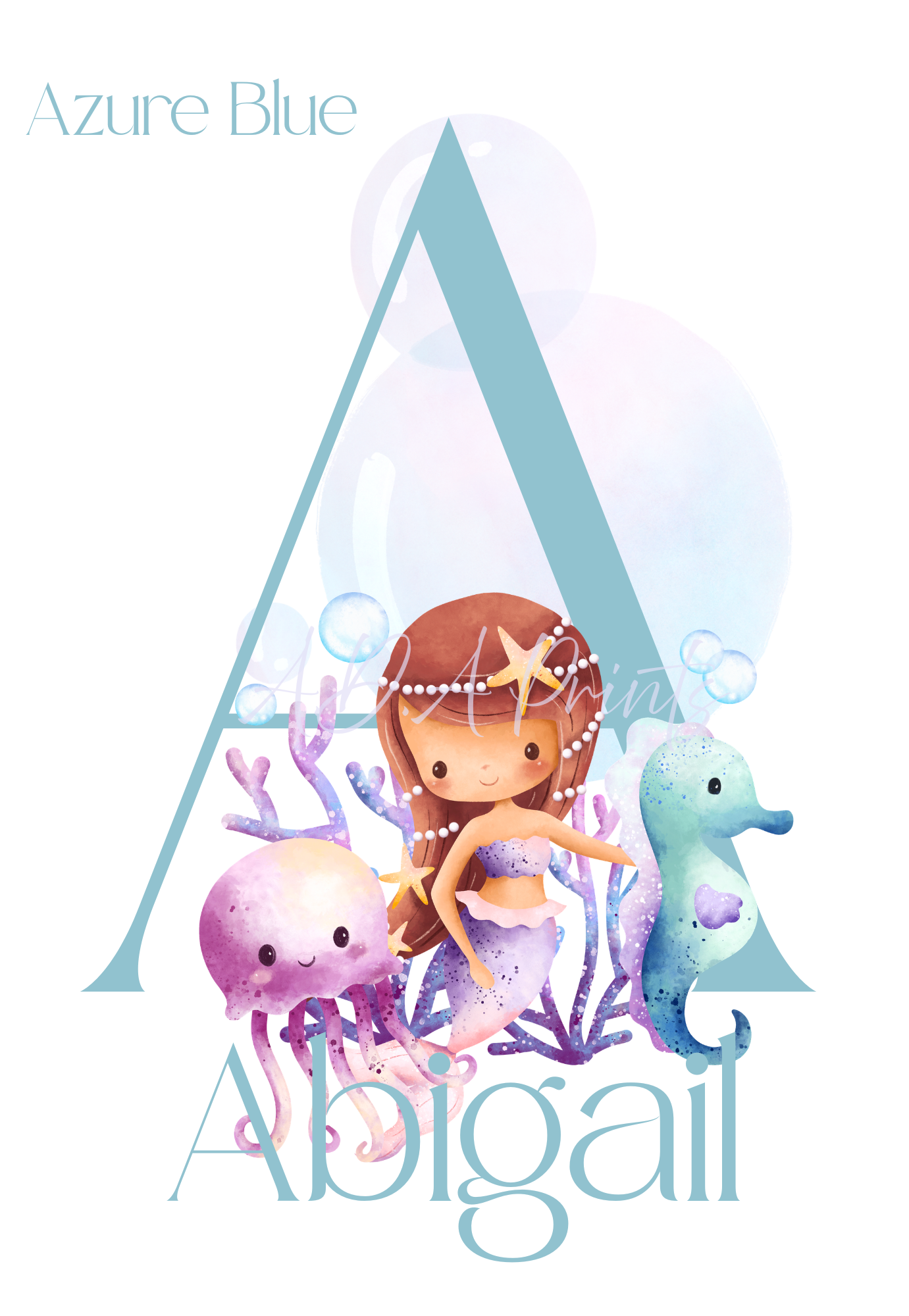 Personalised Mermaid Initial & Name Print | Bedroom Decor | Custom Mermaid Gift