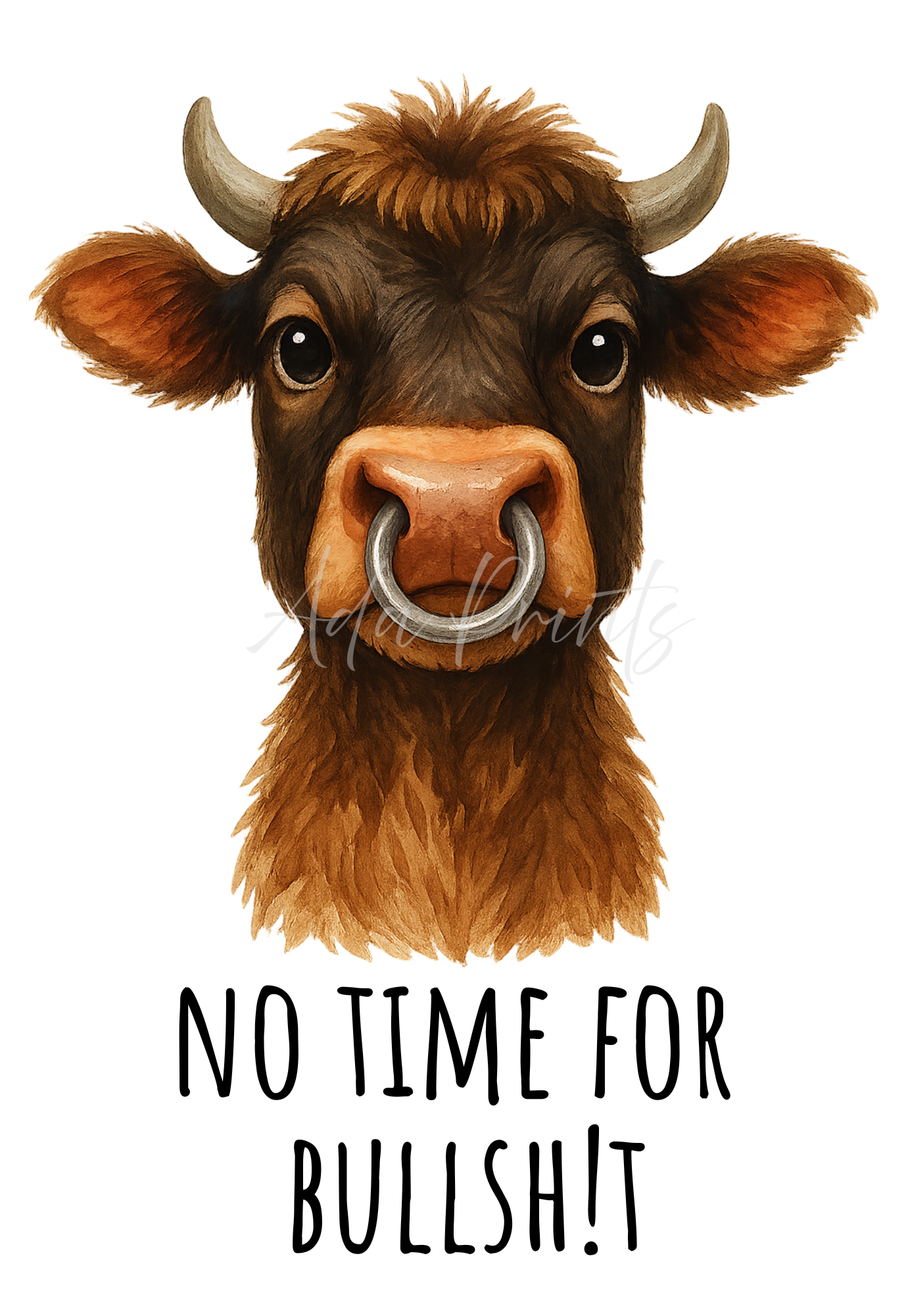 No Time for Bullshit Bull Print - Funny Animal Wall Art