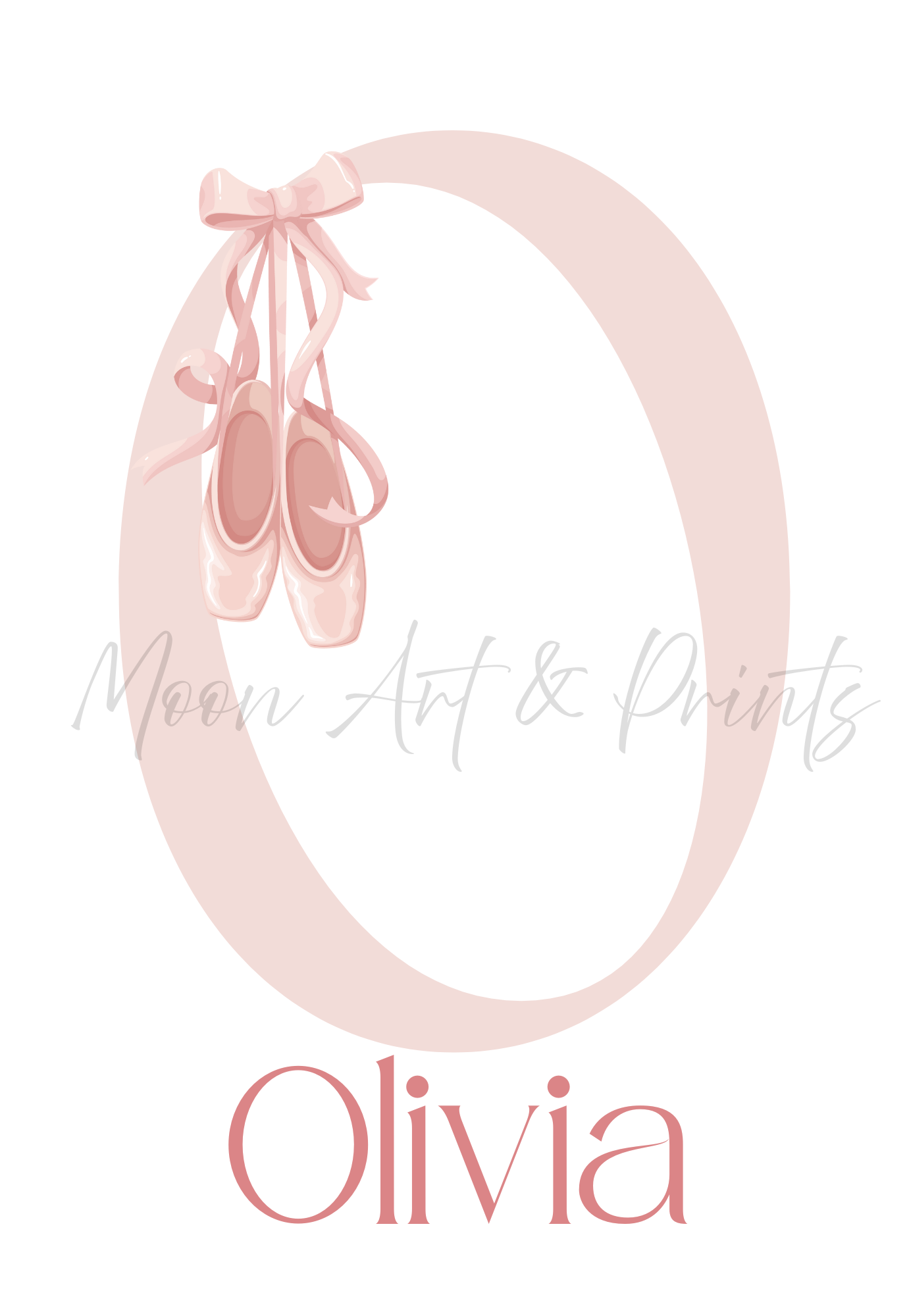 Custom ballet name print with initial O and ballet slippers, nursery décor 