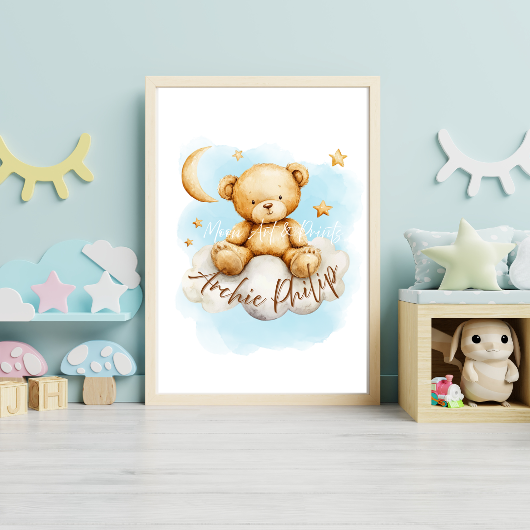 Teddy Bear Nursery Prints UK - Personalised Baby Wall Art Set of 3