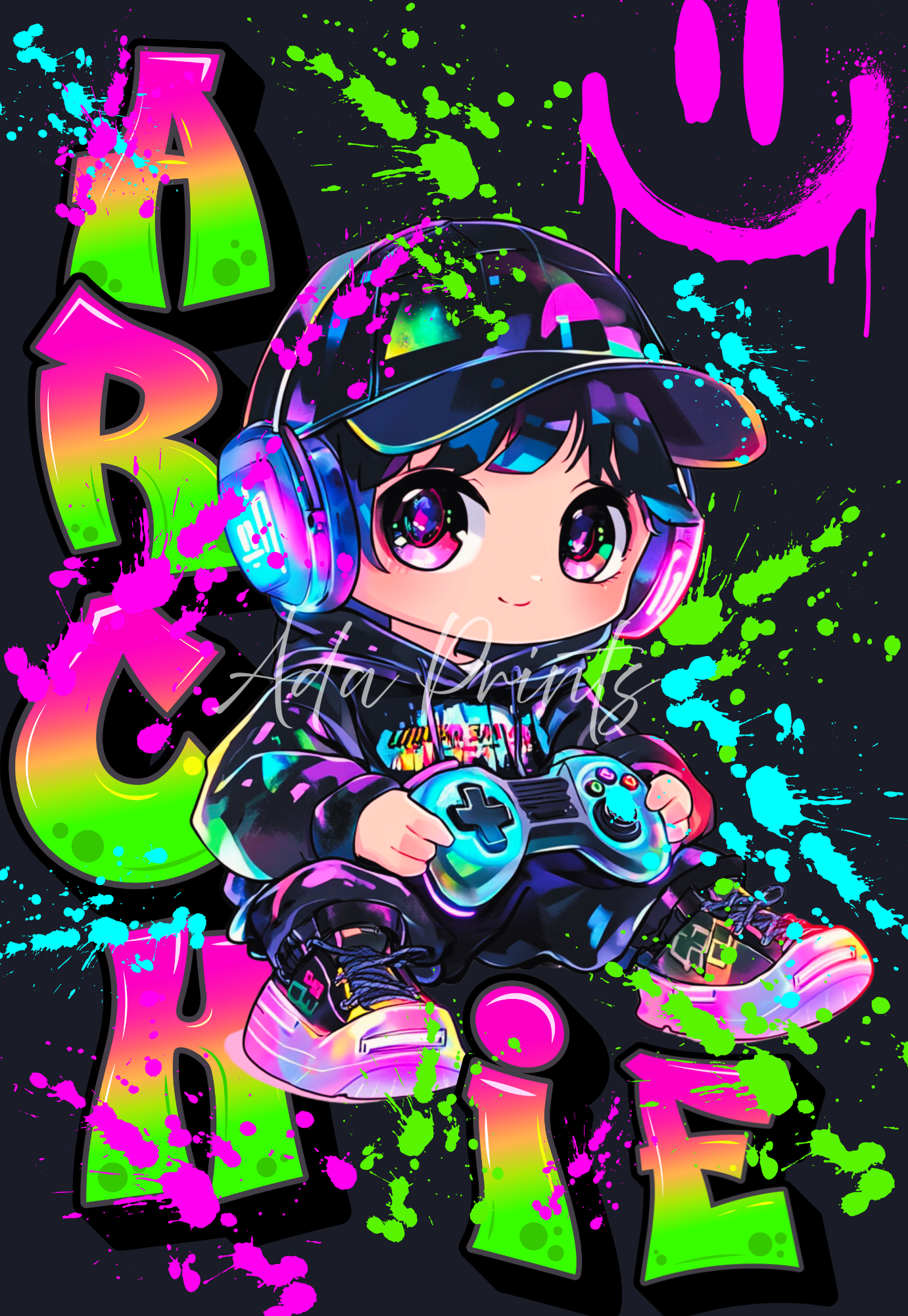 Neon Gamer Wall Art Prints Set of 3 - Personalised Gaming Room Decor