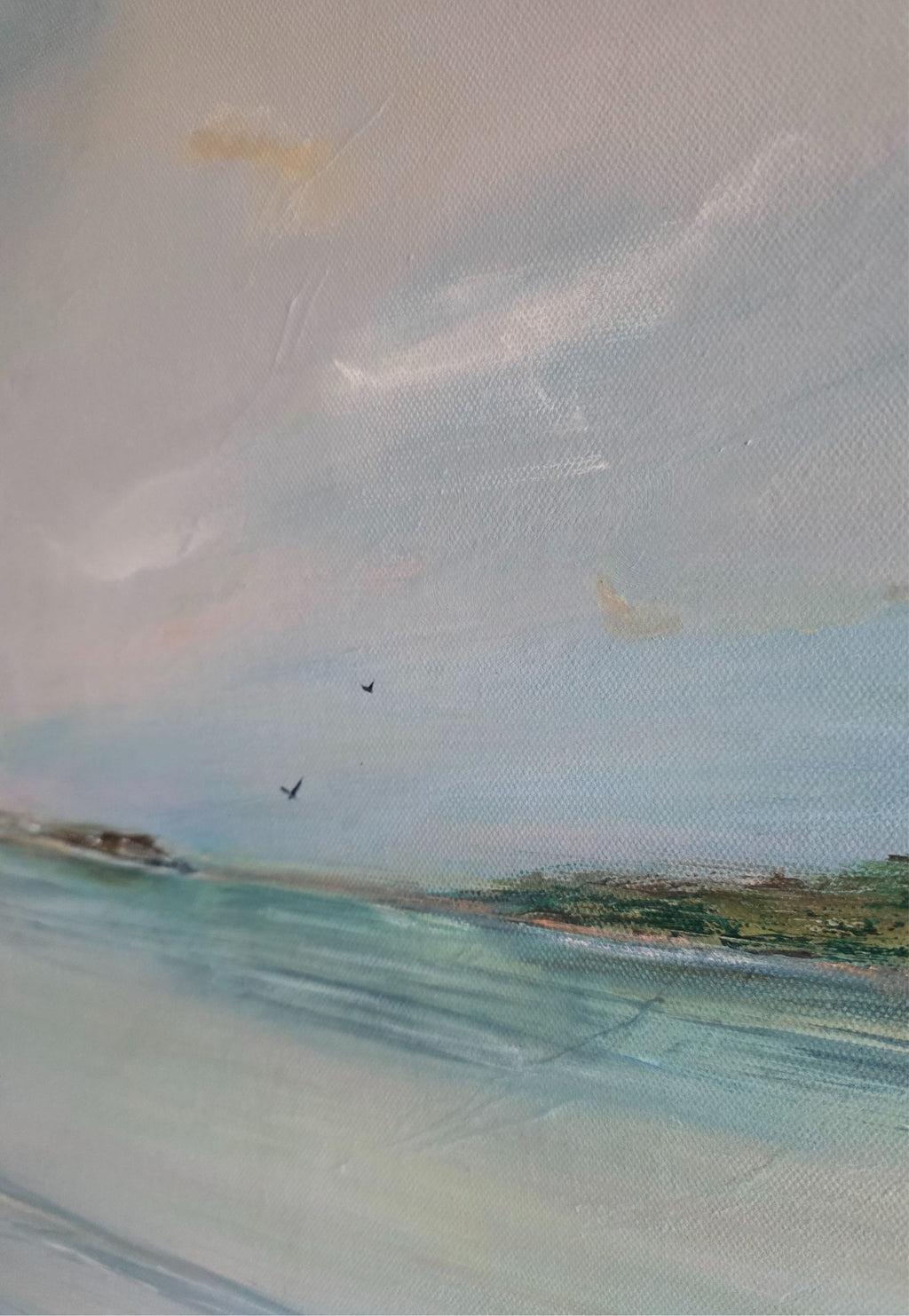 Surreal landscape with abstract shapes and colors on a textured surface