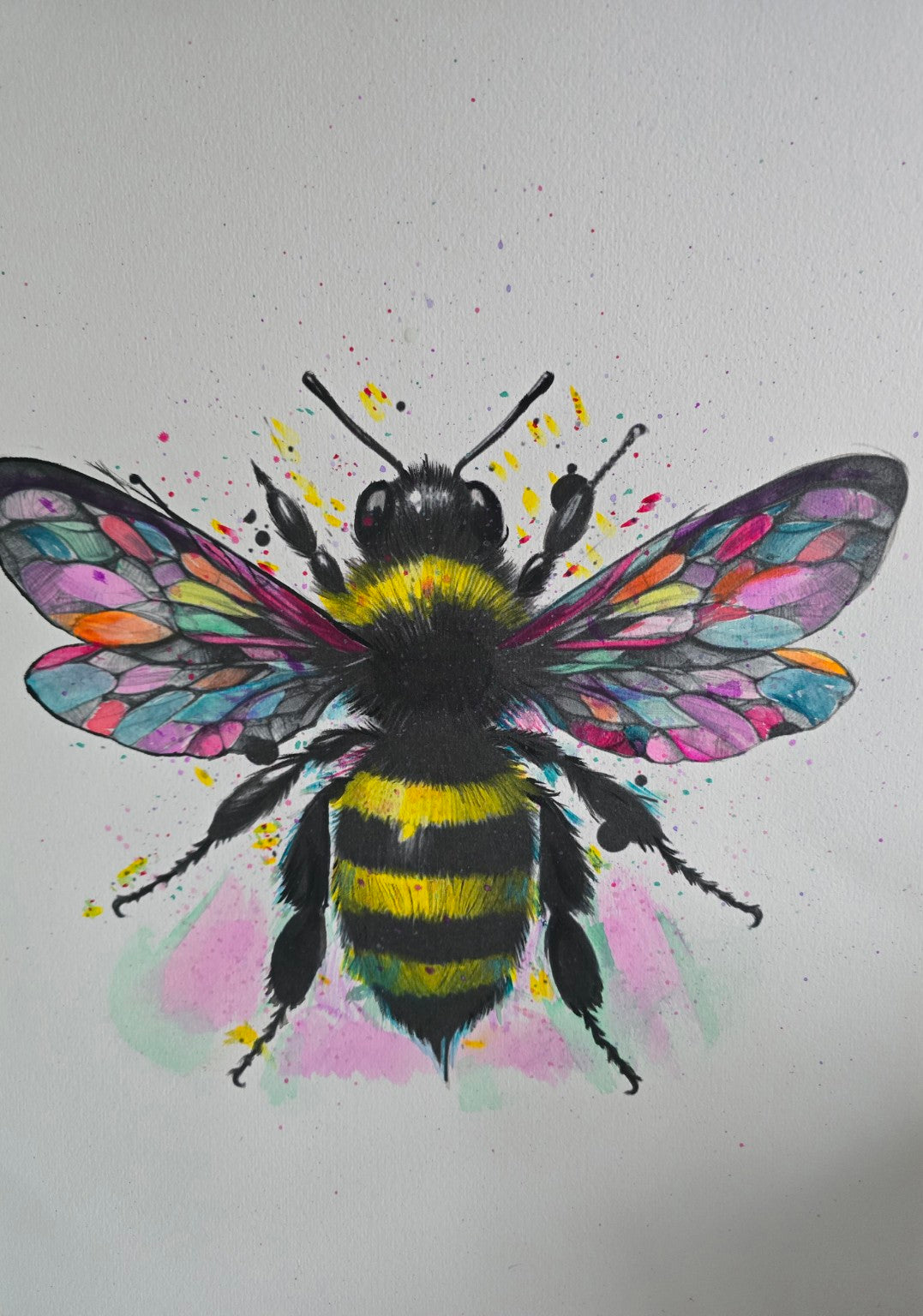 Original hand-painted watercolour bee artwork with vibrant colours